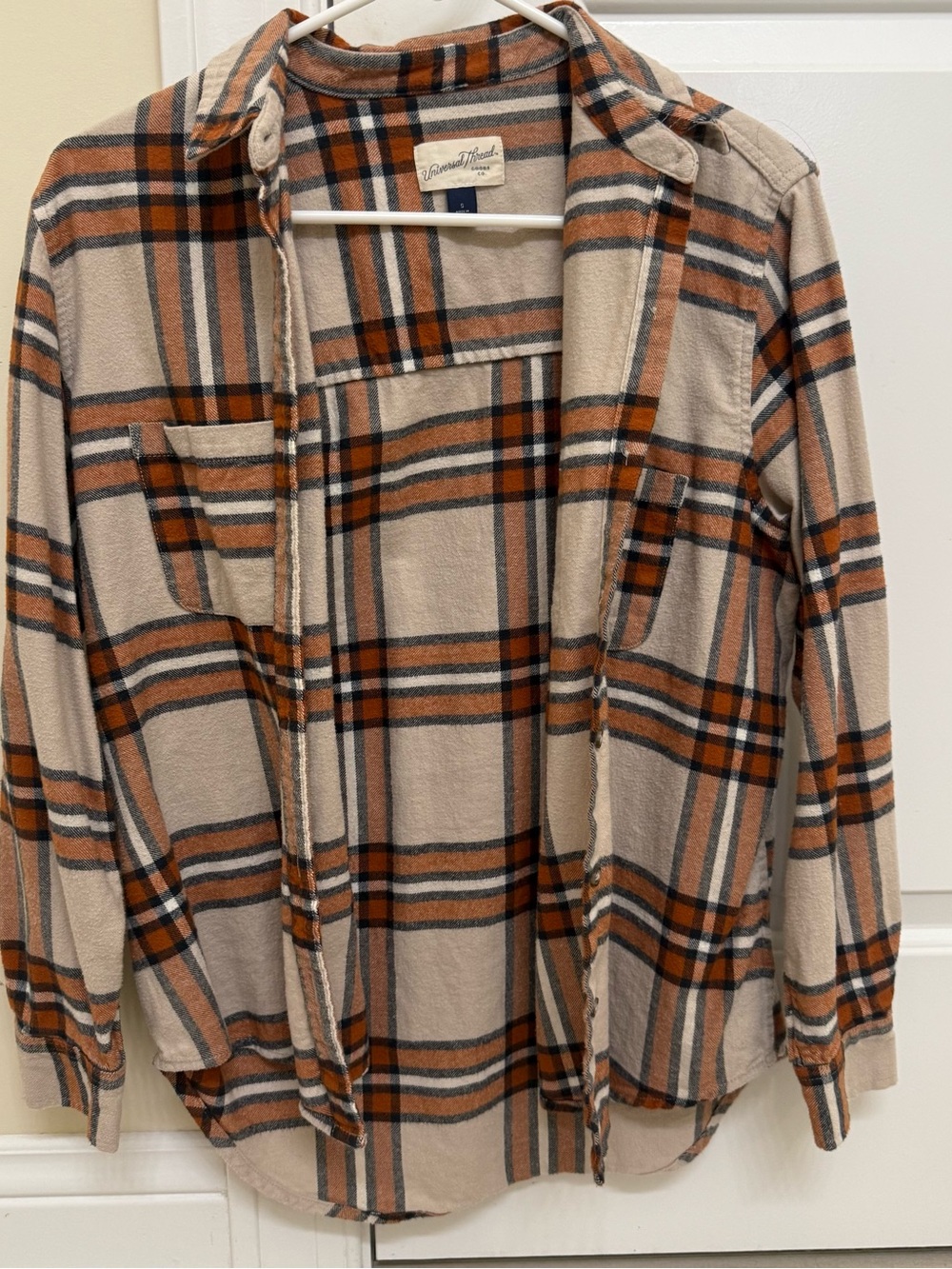 Universal Thread Women's Beige and Orange Plaid Button-Up Shacket